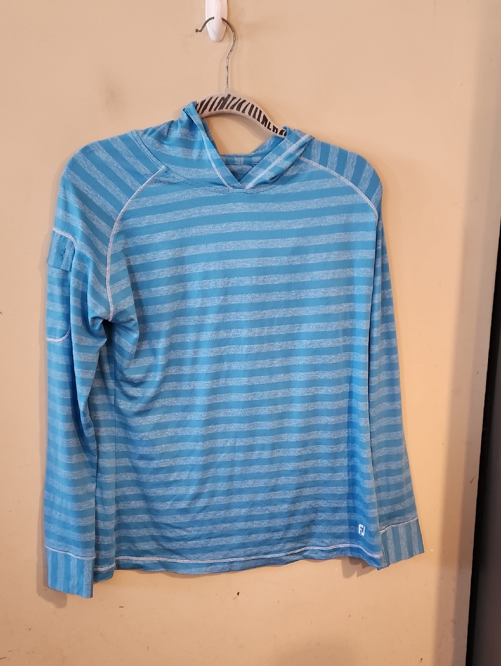 FootJoy Women's Light Blue Striped Hooded Long Sleeve Top